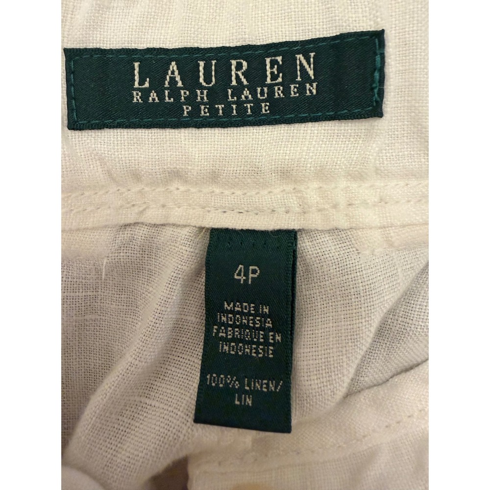 Lauren Ralph Lauren Petite White 100% Linen Wide Leg Drawstring Pants 4P - Picture 4 of 9